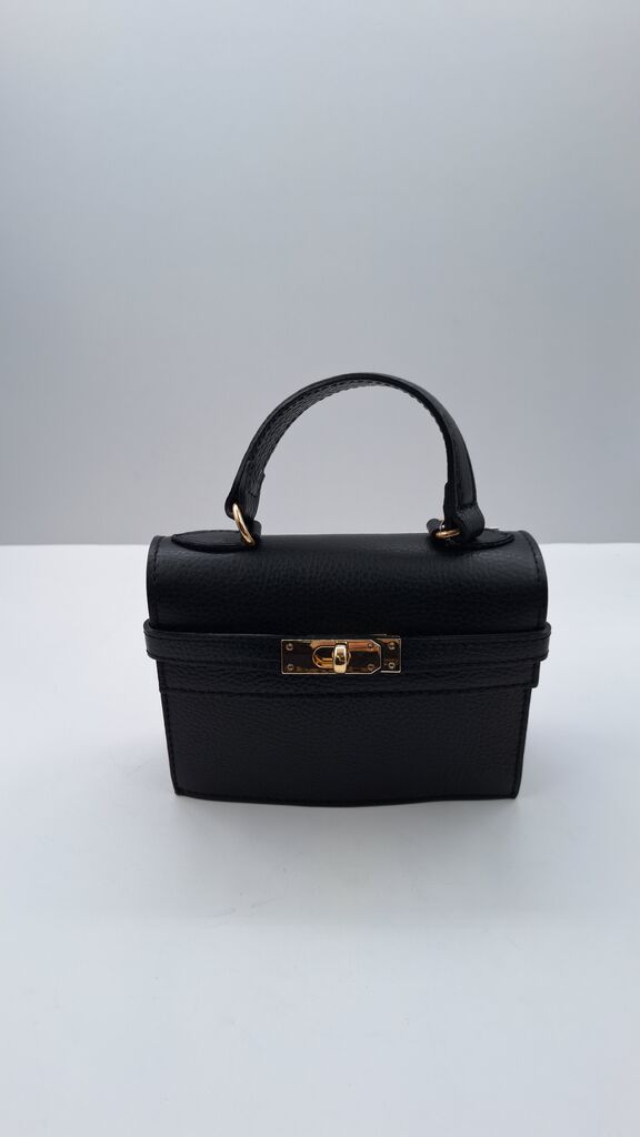 Black Structured Box Bag with Gold Lock