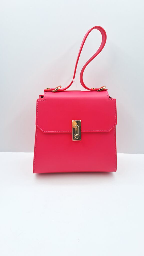 Vibrant Pink Structured Handbag with Gold-Tone Clasp