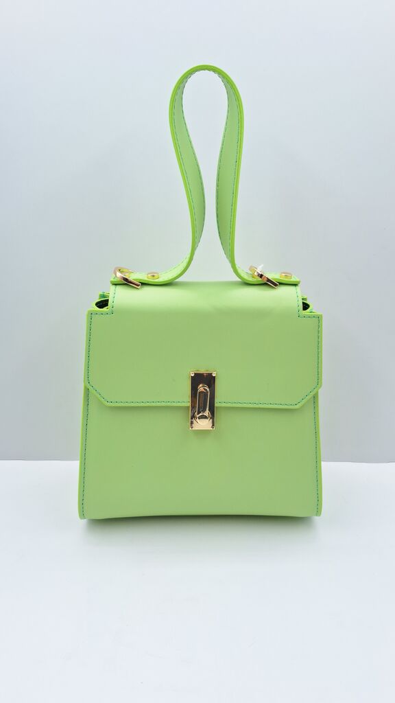 Lime Green Structured Box Bag with Gold Accent