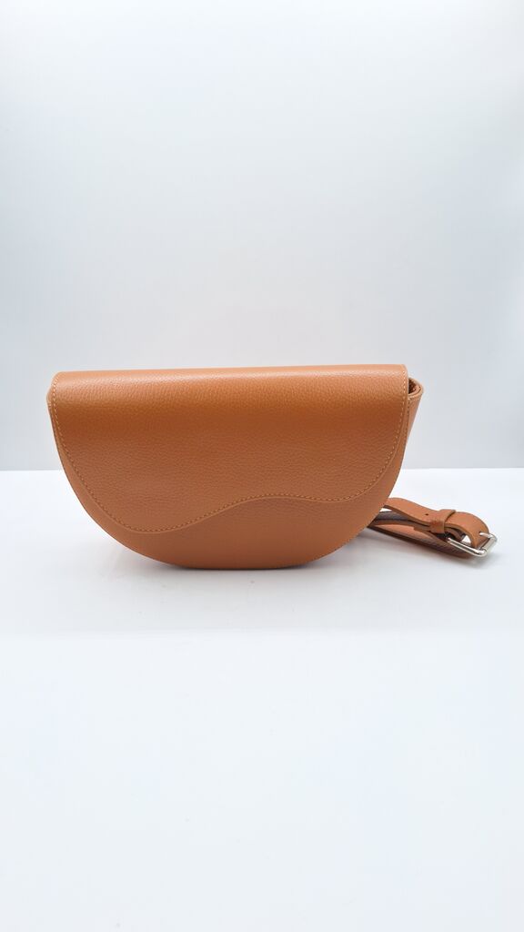 Tan Textured Leather Saddle Bag Compact Size