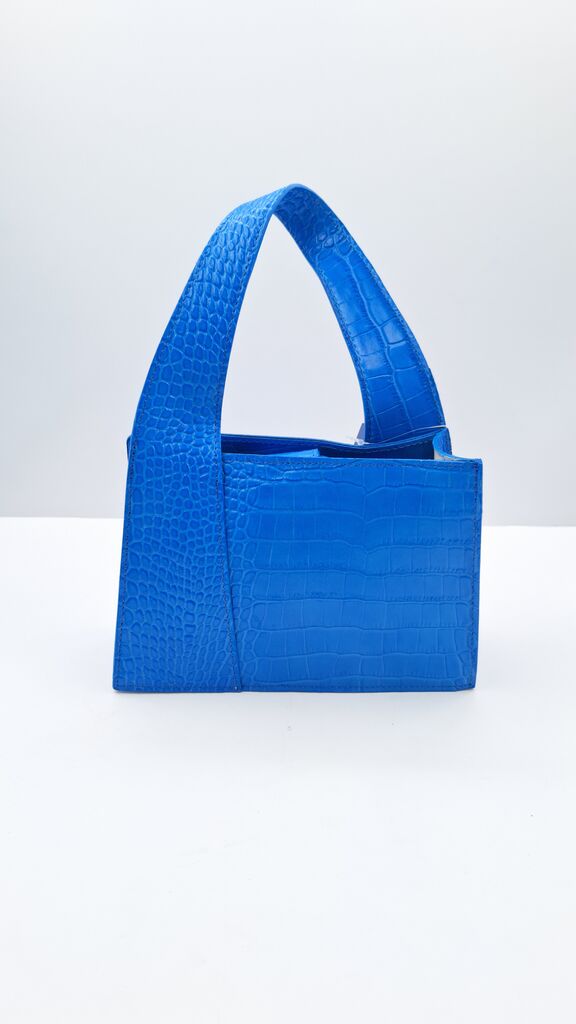 Blue Embossed Handbag with Structured Handle