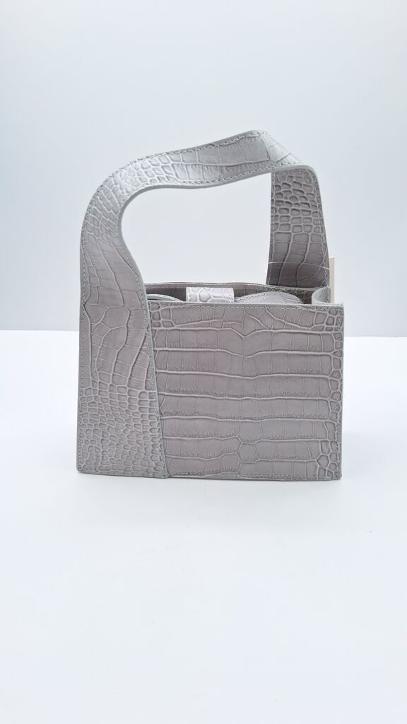 Gray Embossed Box Bag with Curved Handle
