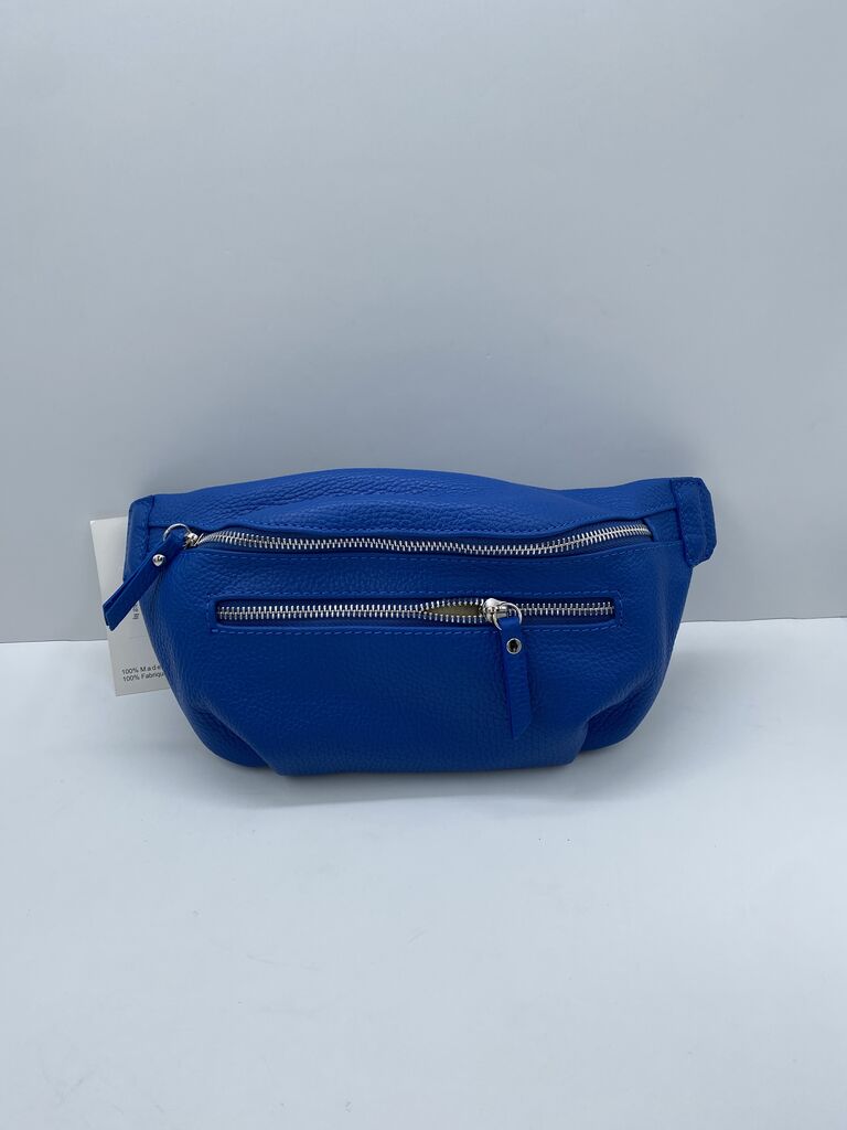 Cobalt Blue Textured Belt Bag with Zipper Closure