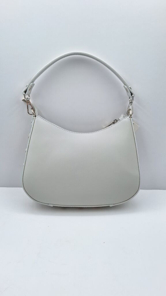 White Sleek Faux Leather Hobo Bag with Structured Handle