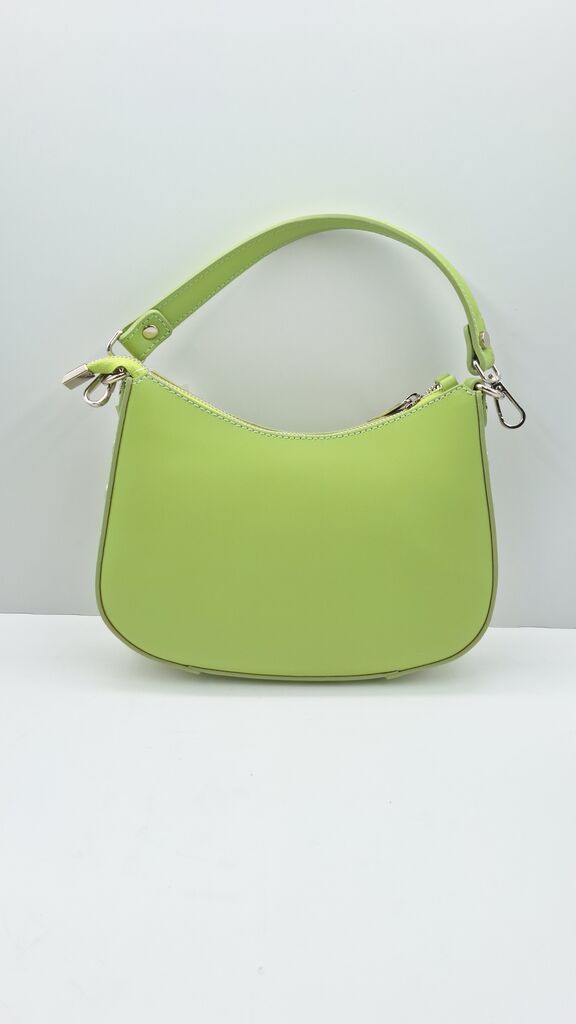 Lime Green Faux Leather Shoulder Bag with Metallic Accents