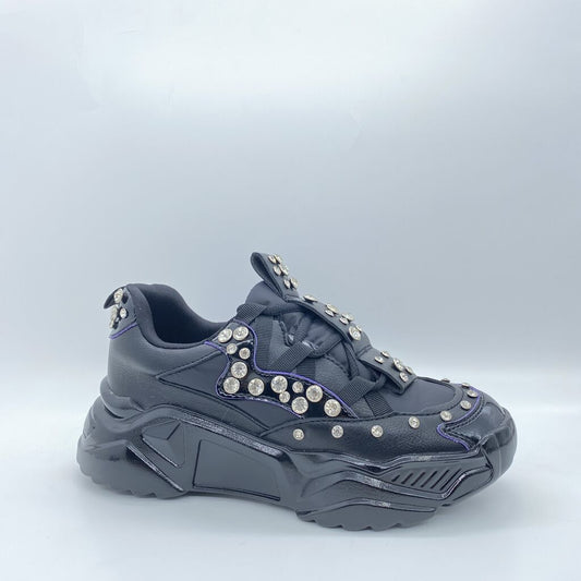 Black Embellished Athletic Sneakers with Rhinestones