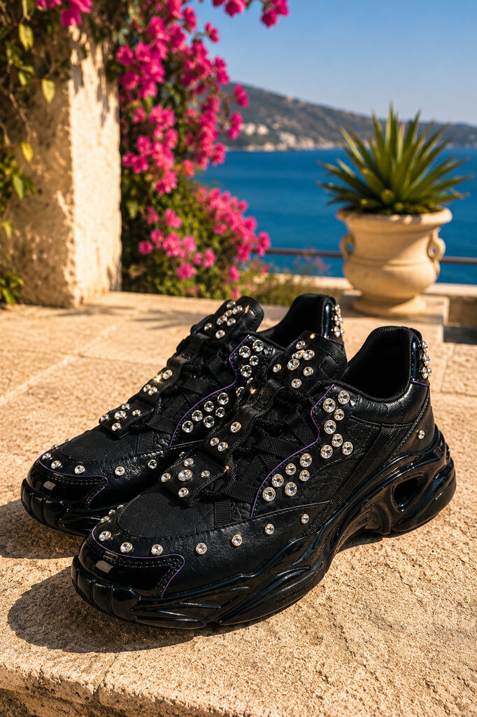 Black Embellished Athletic Sneakers with Rhinestones