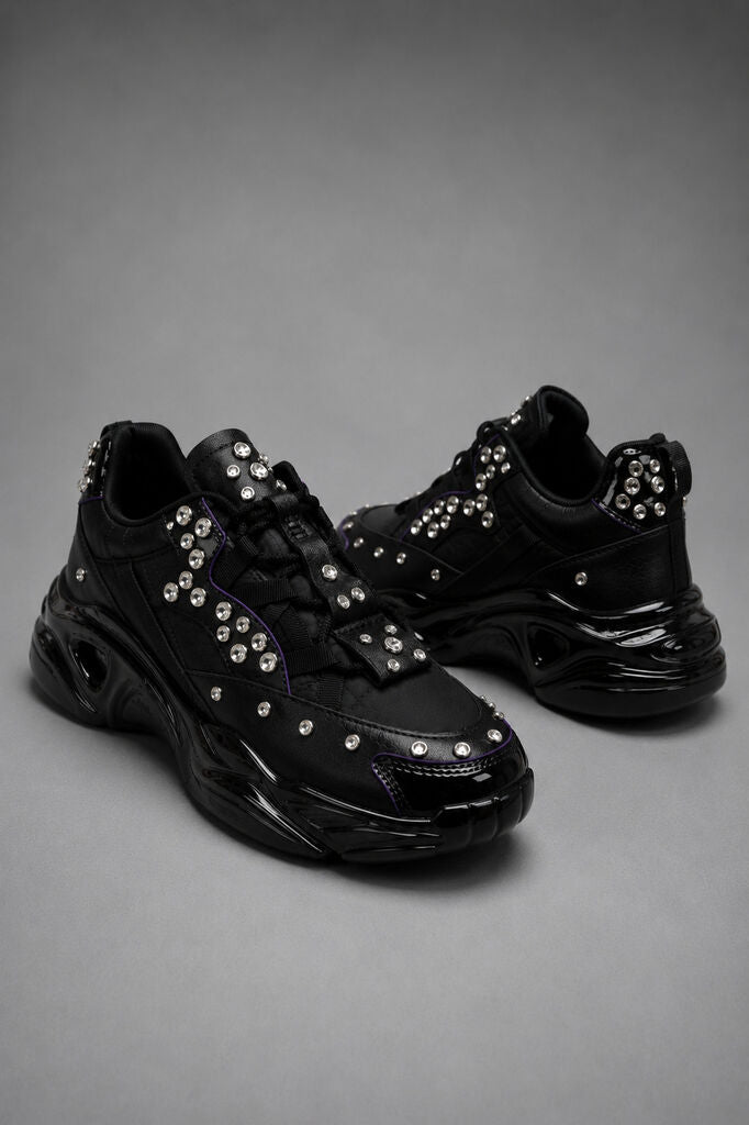 Black Embellished Athletic Sneakers with Rhinestones