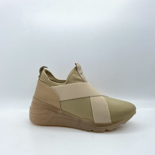 Beige Slip-On Sneakers with Wide Elastic Bands