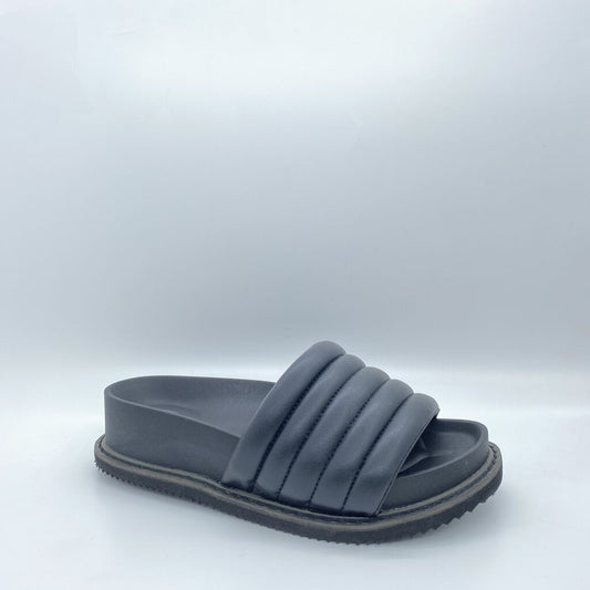 Black Quilted Slide Sandal with Cushioned Strap