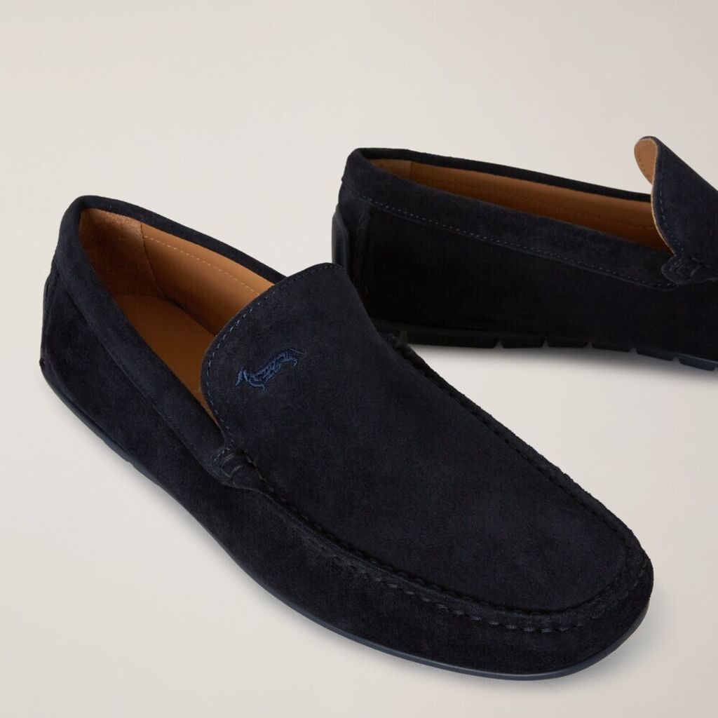 Navy Suede Moccasin Slip-On