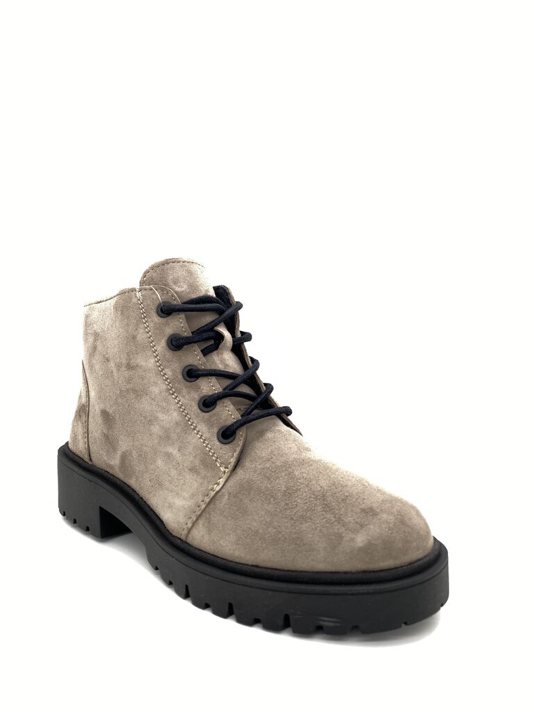 Beige Suede Ankle Boots with Lace-Up Detail