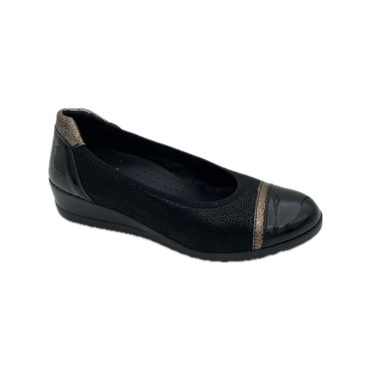 Black Textured Slip-On Flat with Metallic Trim