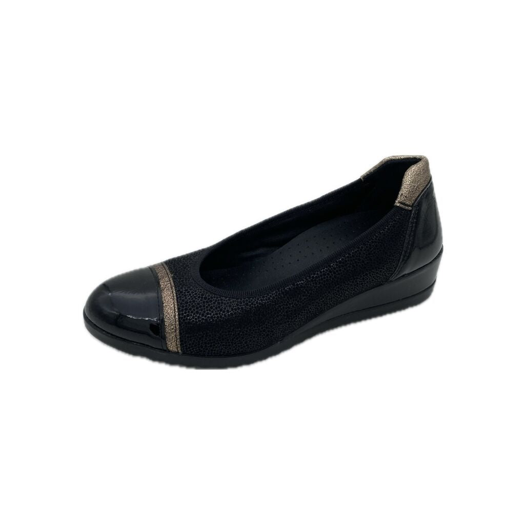 Black Textured Slip-On Flat with Metallic Trim