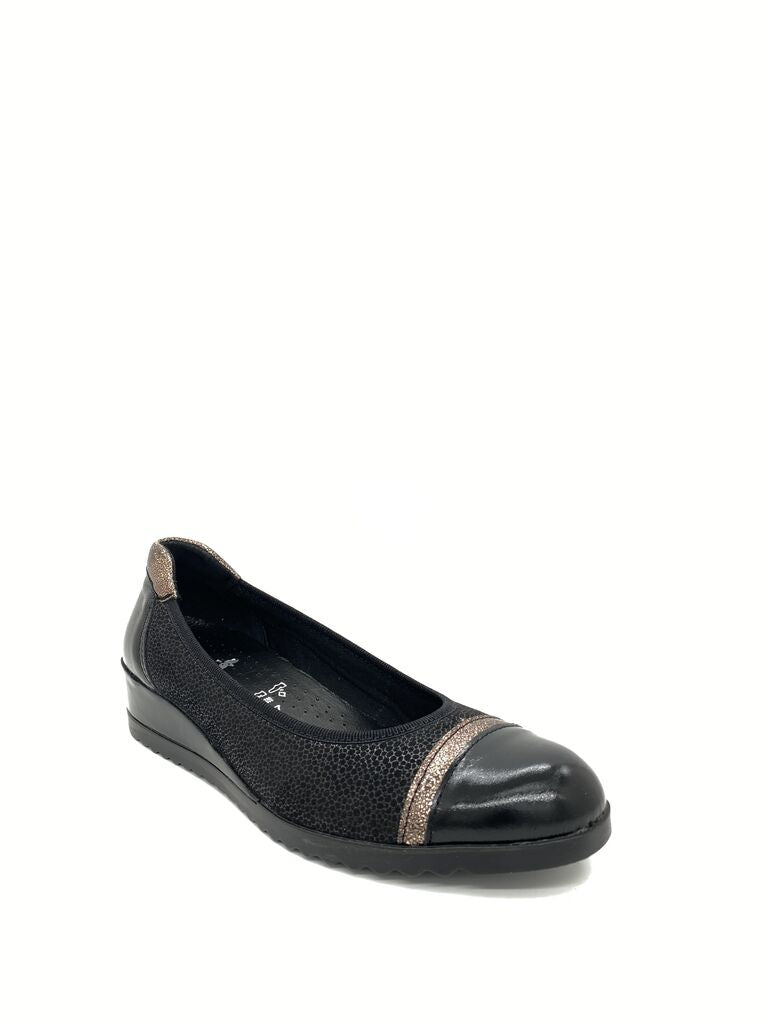 Black Textured Slip-On Flat with Metallic Trim
