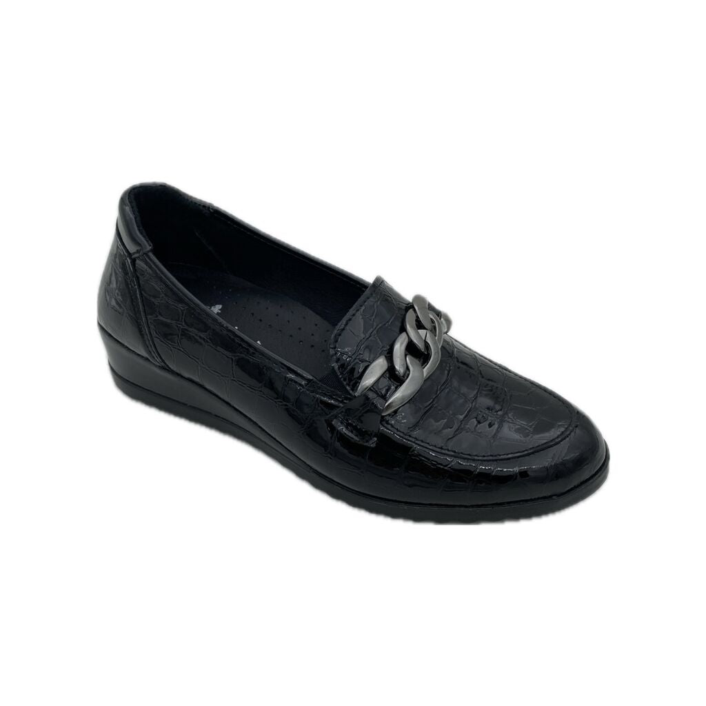 Black Embossed Loafer with Chain Detail