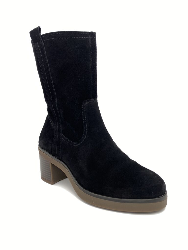 Black Suede Ankle Boot with Stacked Heel