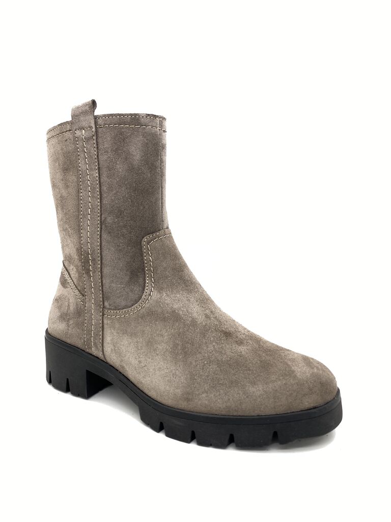 Taupe Suede Mid-Calf Boots with Chunky Sole