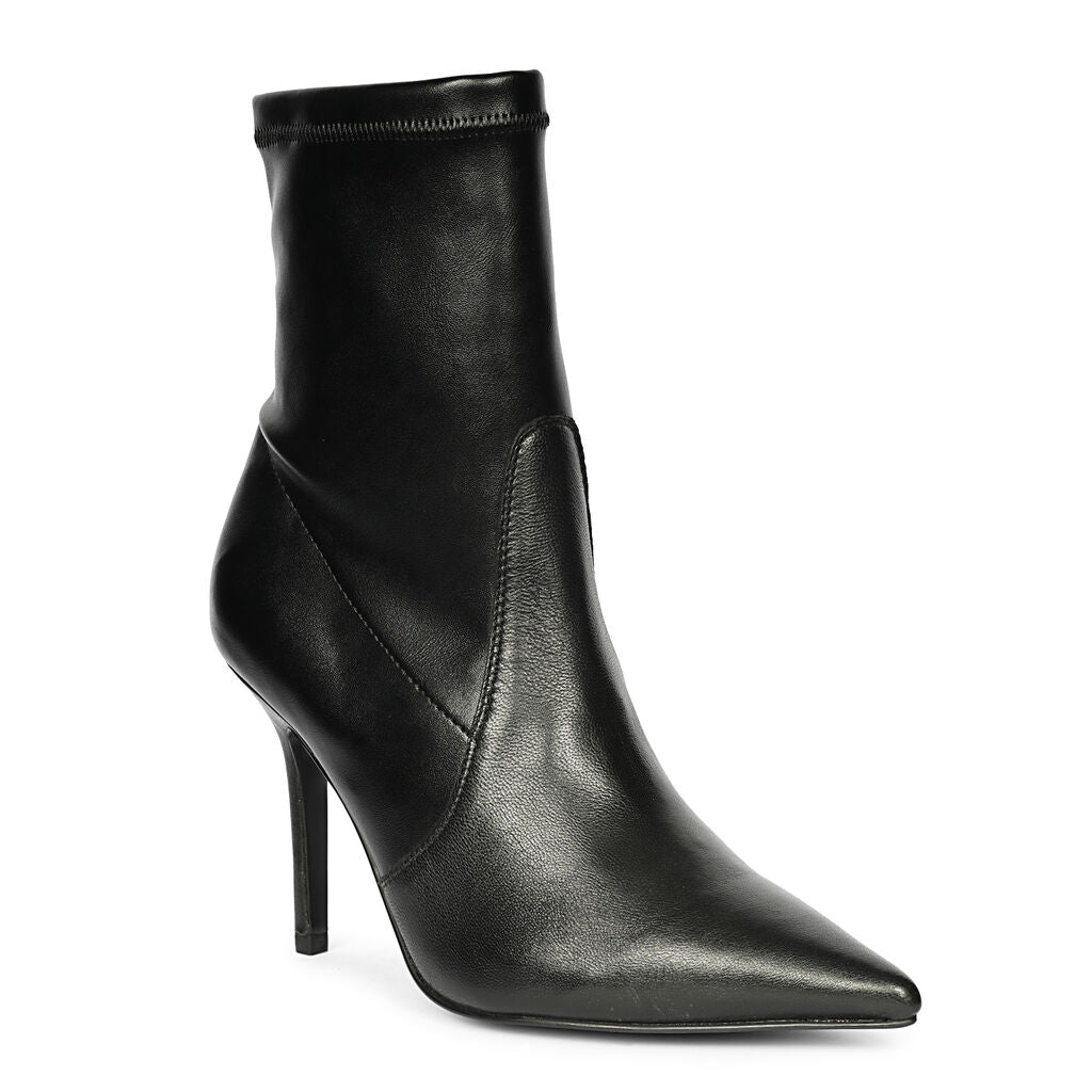 Black Pointed-Toe Ankle Stiletto Boots