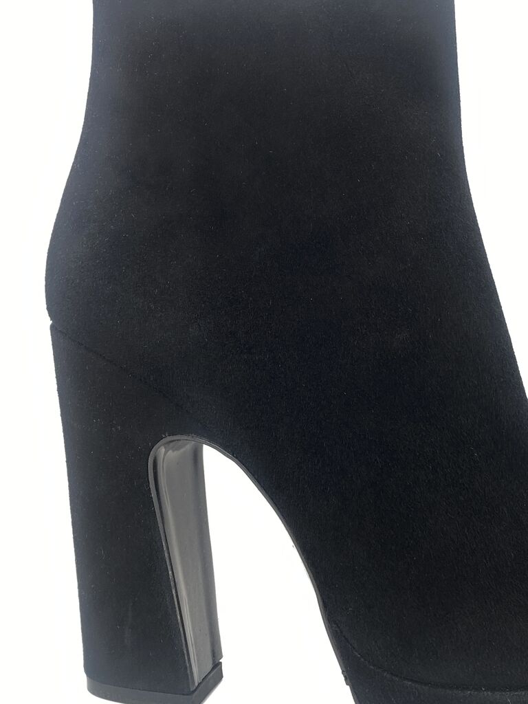 Black Suede Ankle Boot with Chunky Heel