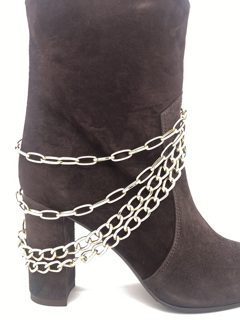 Dark Suede Ankle Boot with Chain Detail