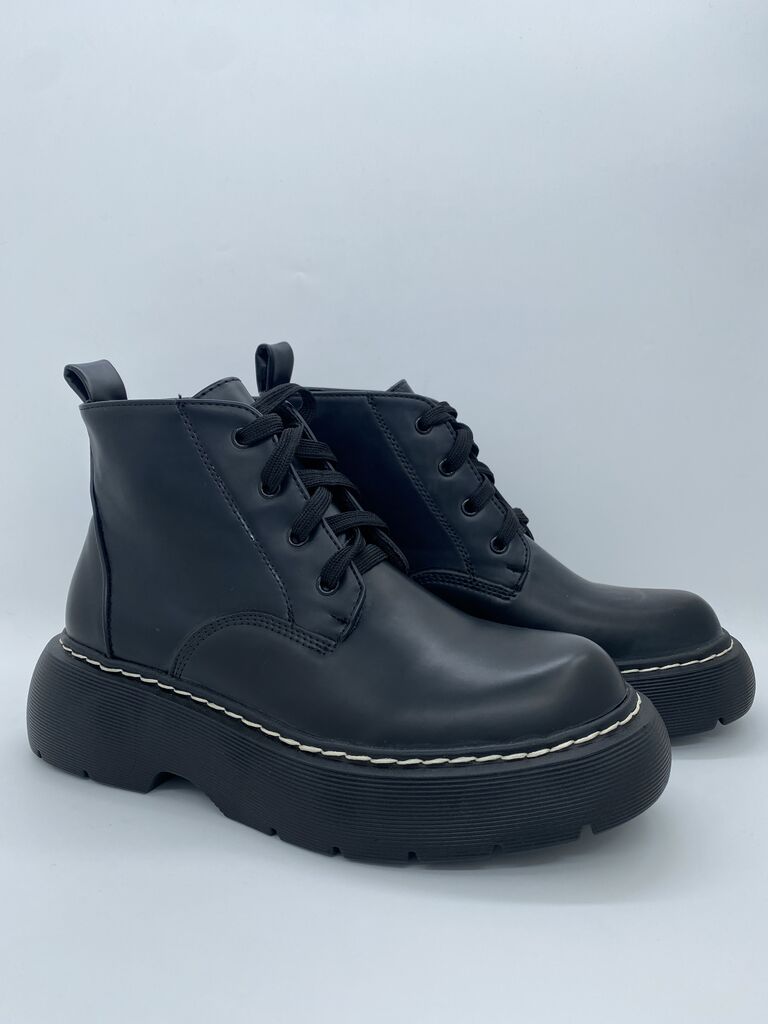 Black Chunky Lace-Up Ankle Boots