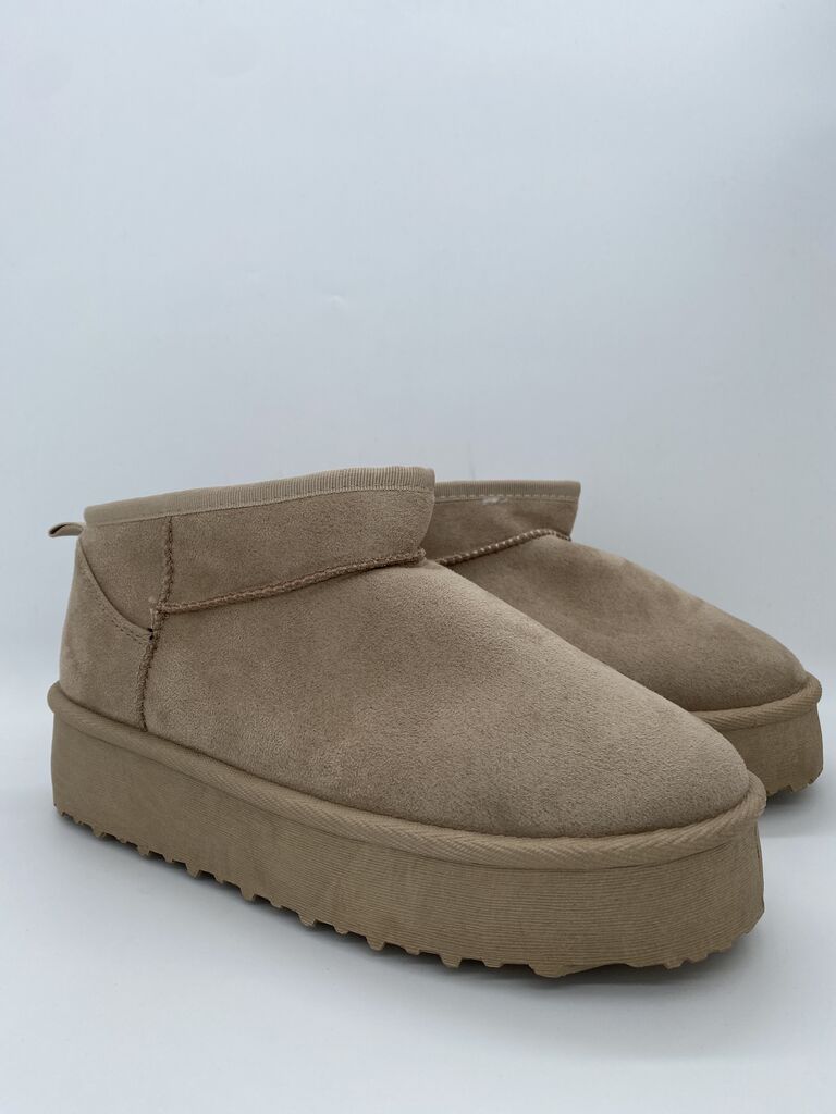 Tan Suede Platform Ankle Boot with Flat Sole