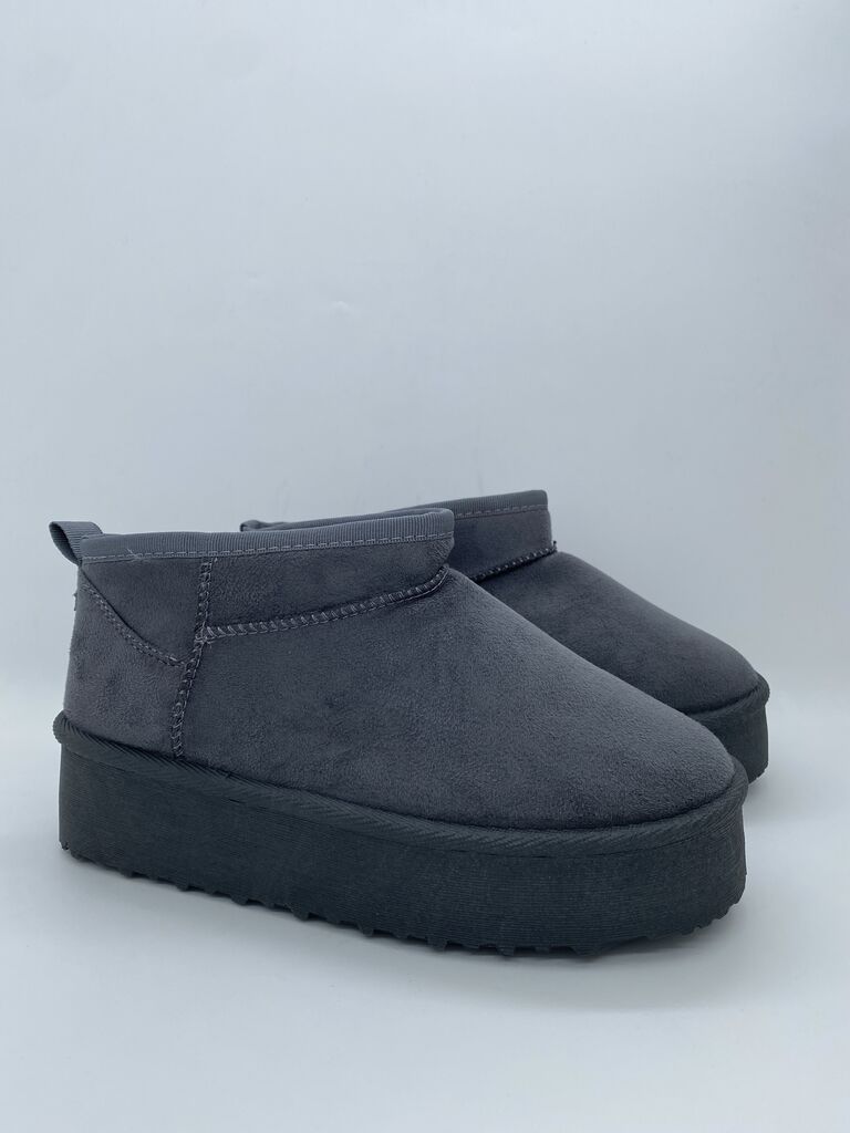 Charcoal Suede Platform Slip-On Shoes