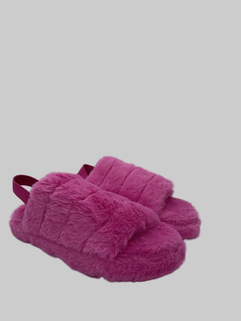 Pink Fuzzy Slippers with Open Back