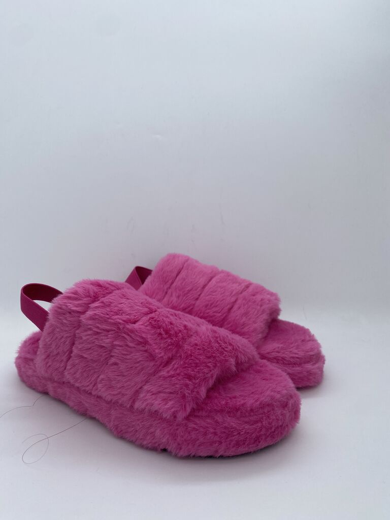 Pink Fuzzy Slippers with Open Back