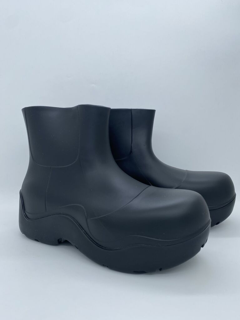 Black Rubber Ankle Boots with Chunky Sole