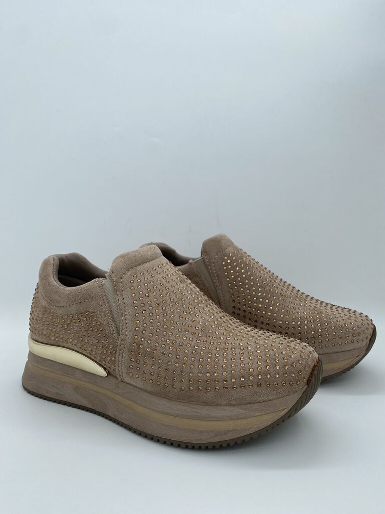 Taupe Embellished Slip-On Sneakers with Platform