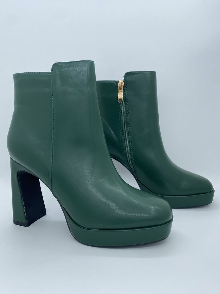 Green Platform Ankle Boots with Chunky Heel