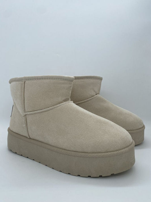 Beige Plush Platform Ankle Boots