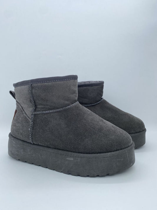 Dark Grey Suede Ankle Boots with Platform Sole