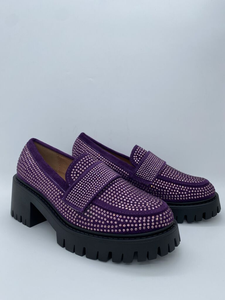 Purple Embellished Loafers with Chunky Sole