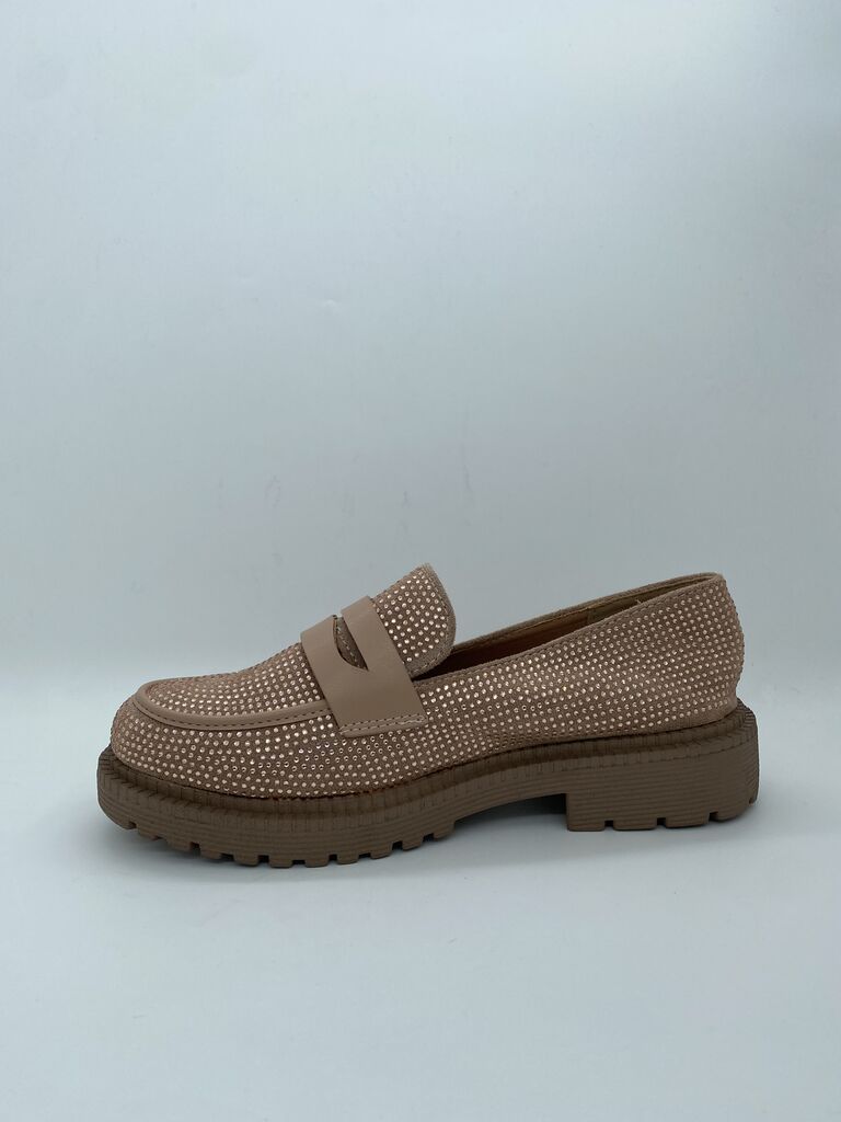 Beige Textured Loafer with Chunky Sole