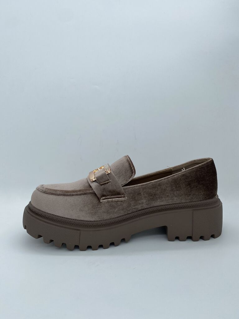 Taupe Suede Loafers with Metal Accent