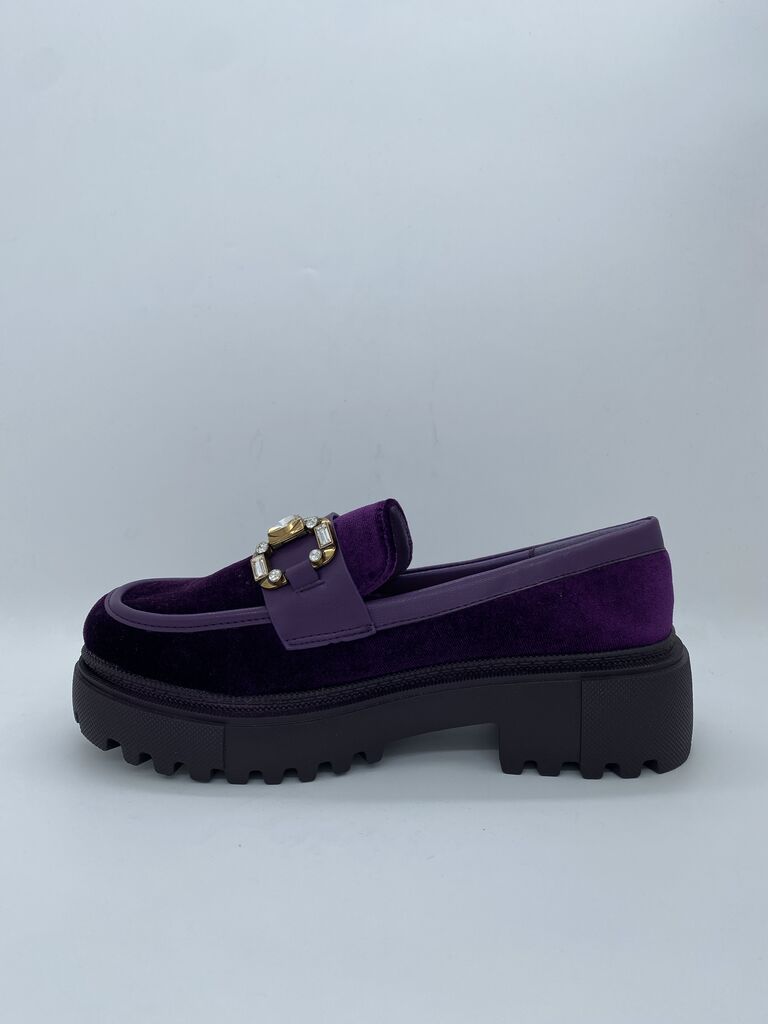Purple Velvet Loafer with Jewel Detailing