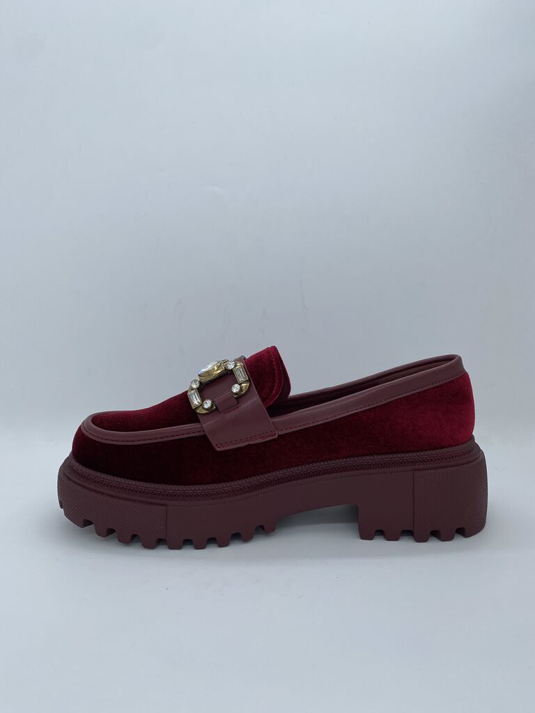 Burgundy Velvet Loafer with Embellished Detail
