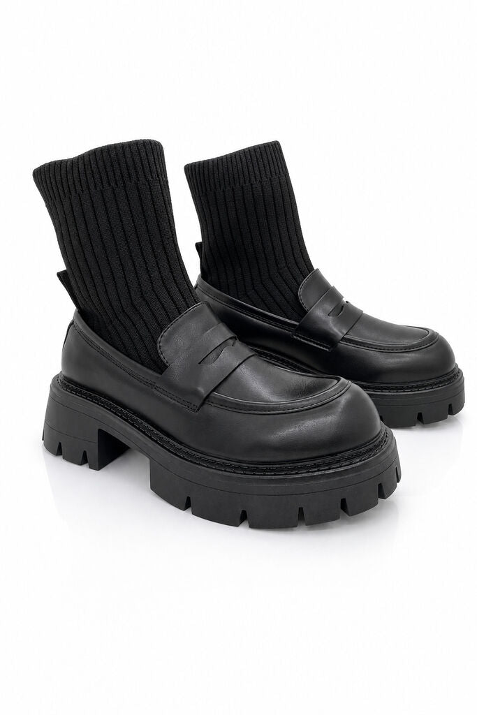 Black Knit Sock Loafers with Chunky Sole