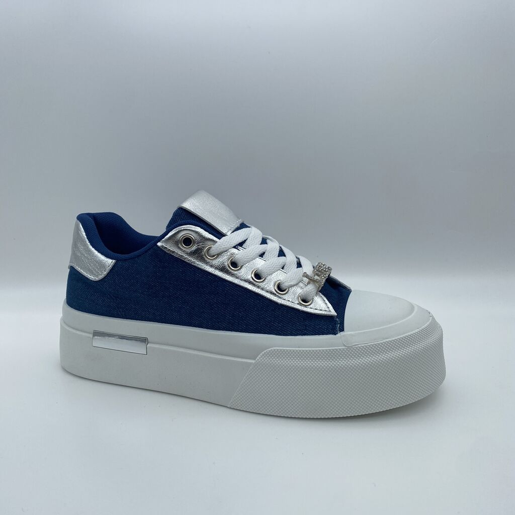 Navy Canvas Sneakers with Metallic Accent