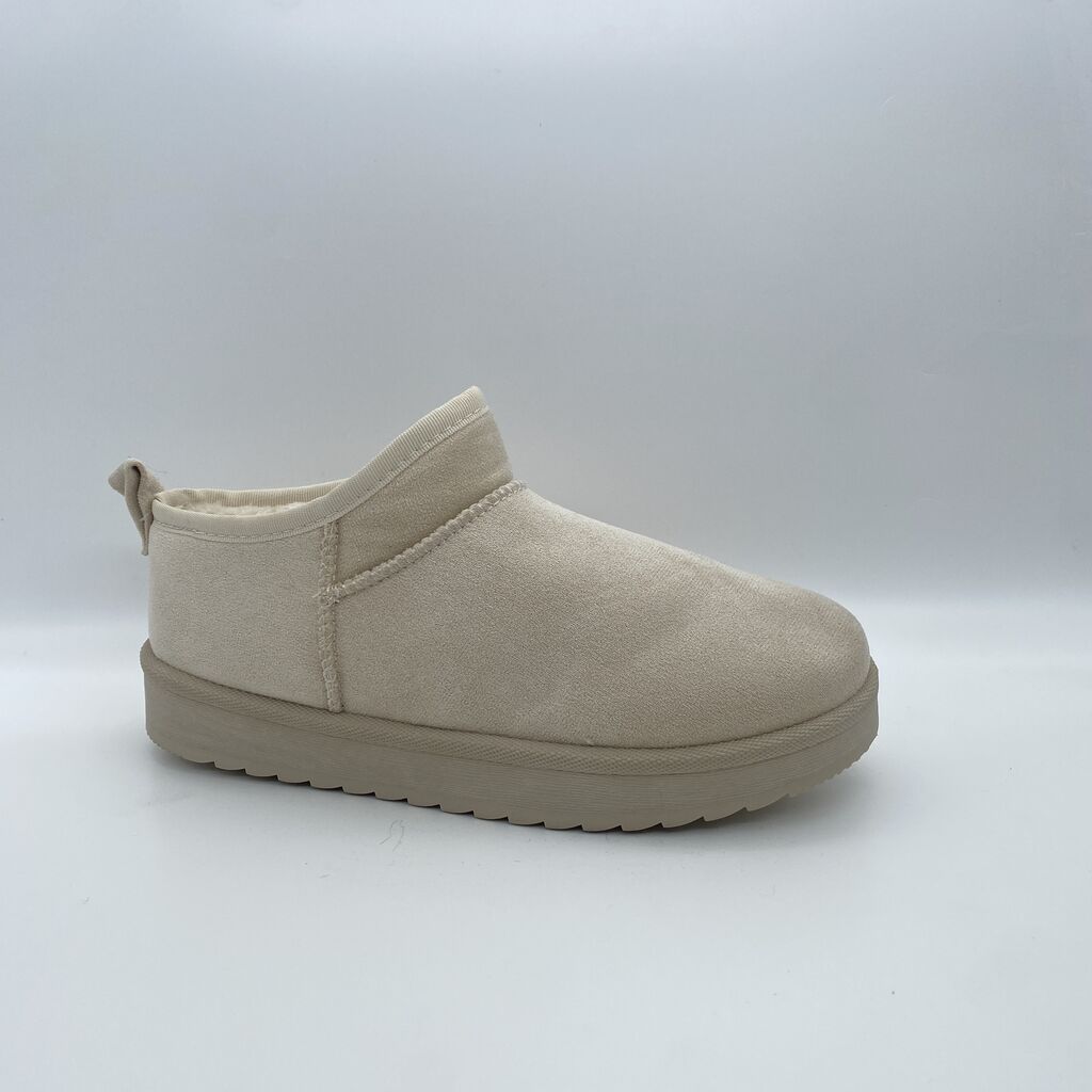 Beige Textured Slip-On Shoe with Pull Tab