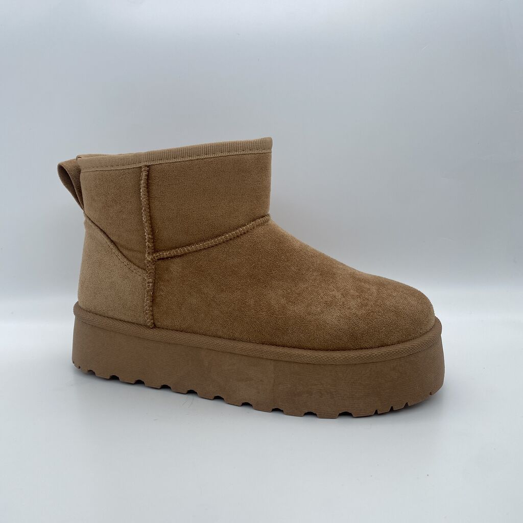 Tan Suede Ankle Boot with Platform Sole