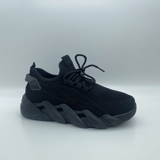 Black Knit Sneakers with Geometric Sole