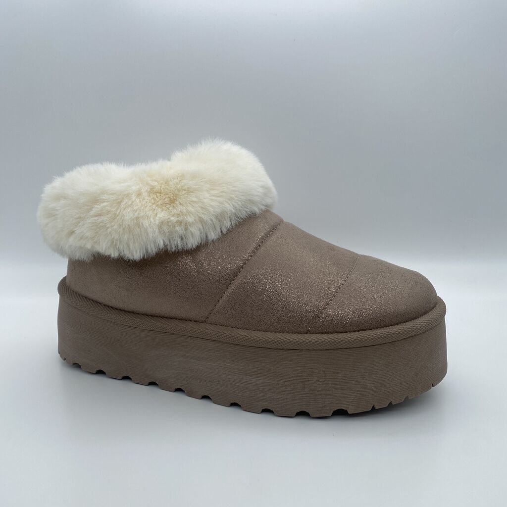 Beige Faux Fur Lined Platform Slip-On