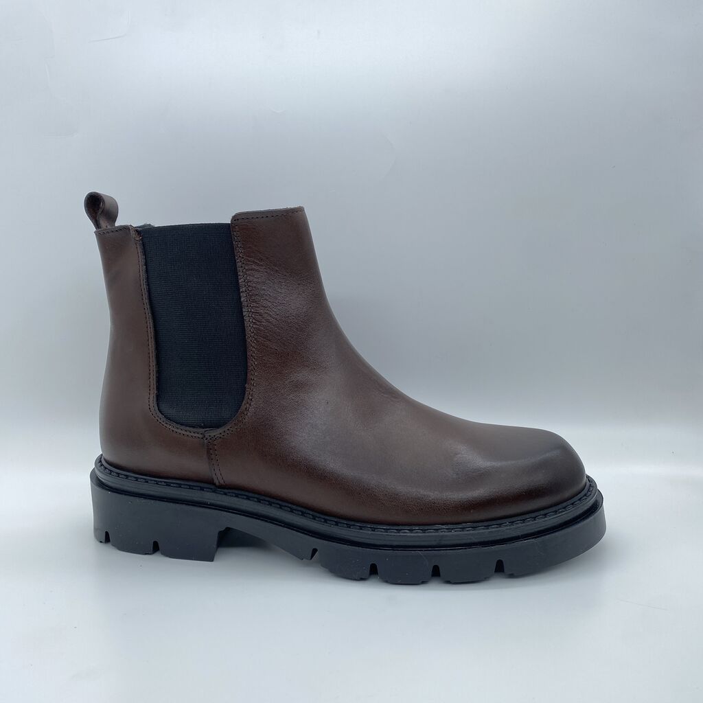 Brown Leather Chelsea Boots with Chunky Sole