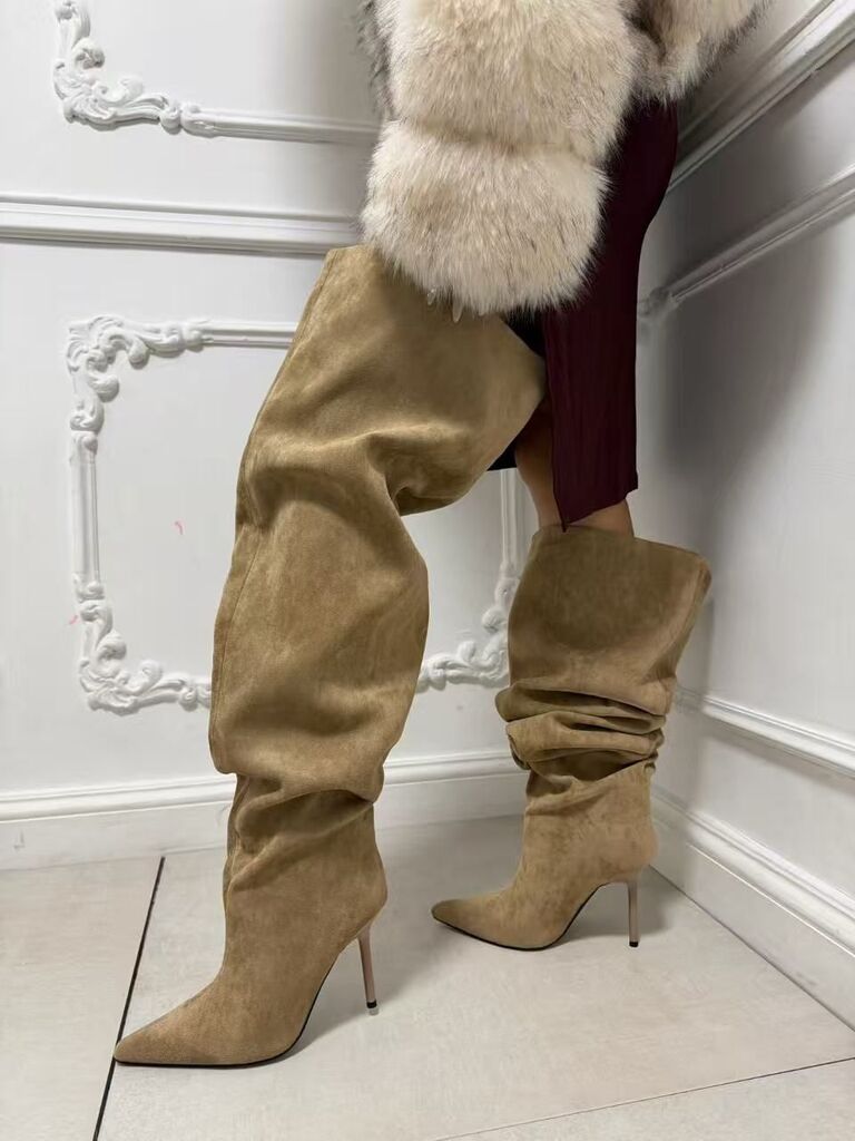 Over the Knee Boot Suede KHAKI