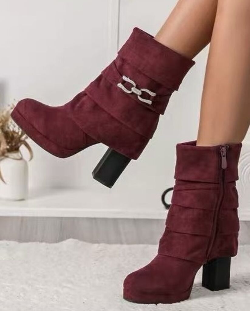 Burgundy Suede Platform Ankle Boots