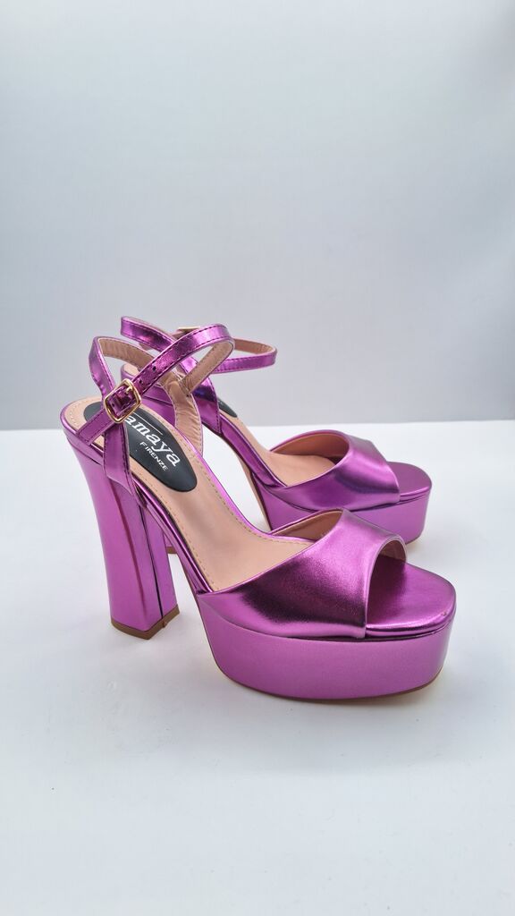 Fuchsia Glossy Platform Sandals with Ankle Strap